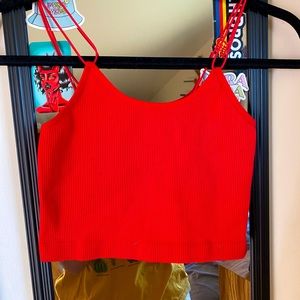 Red, ribbed cropped, cami tank